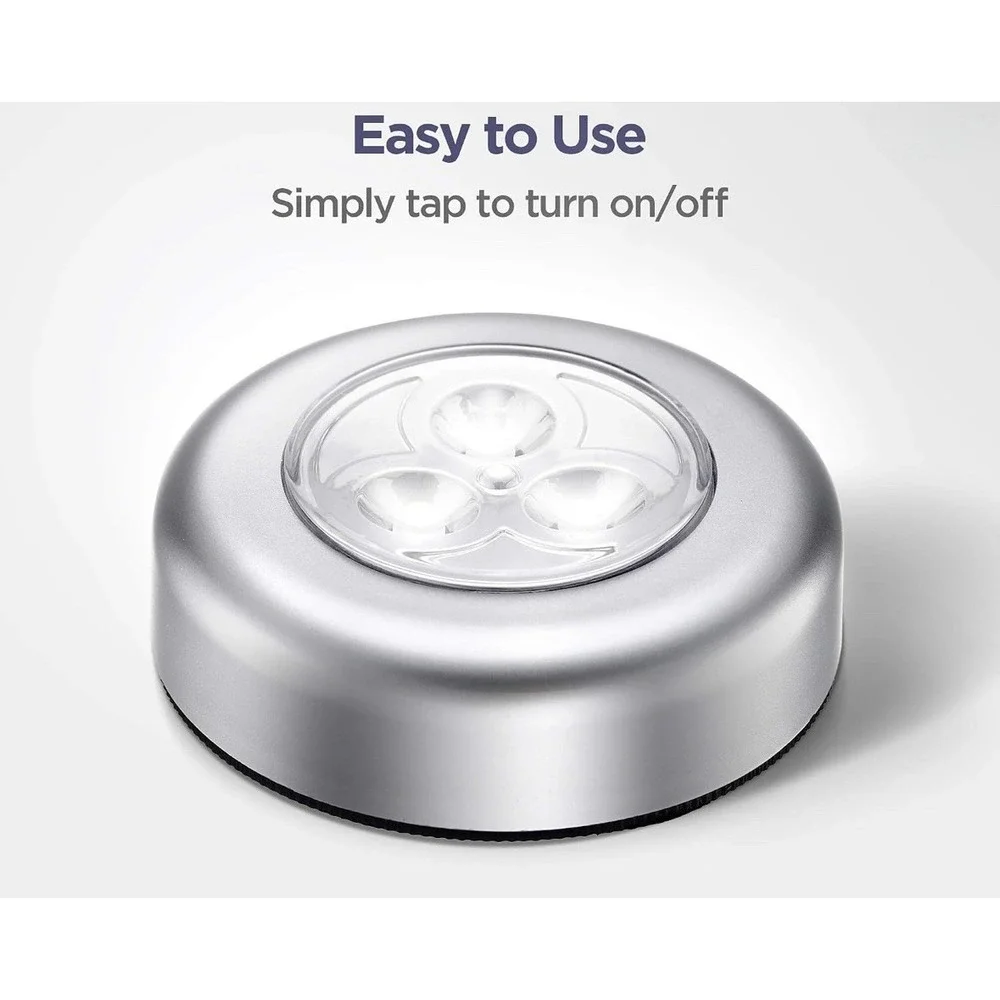 5 Pack LED Battery-Powered Stick-on Push Night Light Buttons, Silver
